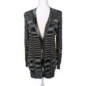 M Missoni Cardigan Womens 38 Black White Stripe Button Front Sheer Preppy Knit